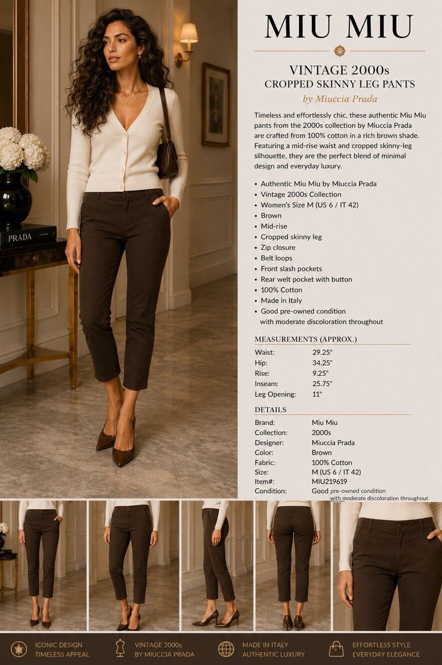 Miu Miu Vintage 2000s Brown Cropped Skinny Leg Cotton Pants IT42 US6